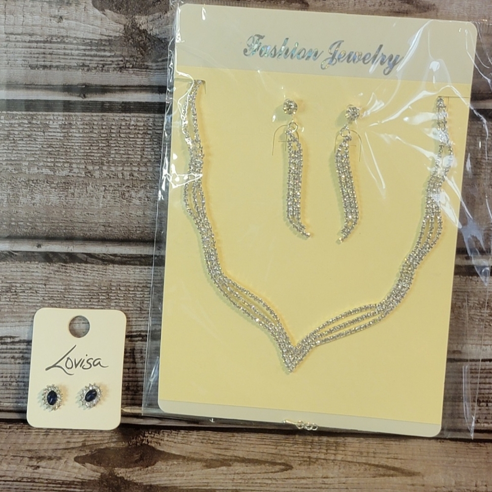 NWT Fashion Jewelry Lot - 1 Necklace & Earring Set, 1 Pair of Stud Earrings